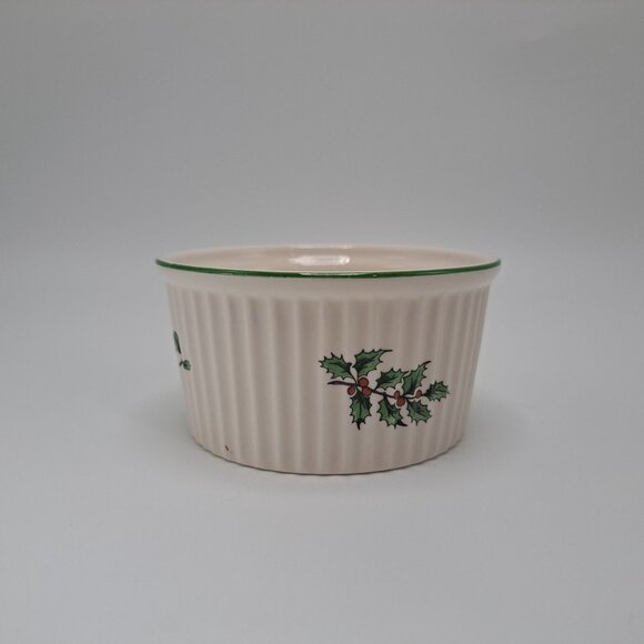 Spode Christmas Tree Earthenware Fluted Ramekin Holly Decor Green Trim Replace - Picture 1 of 7